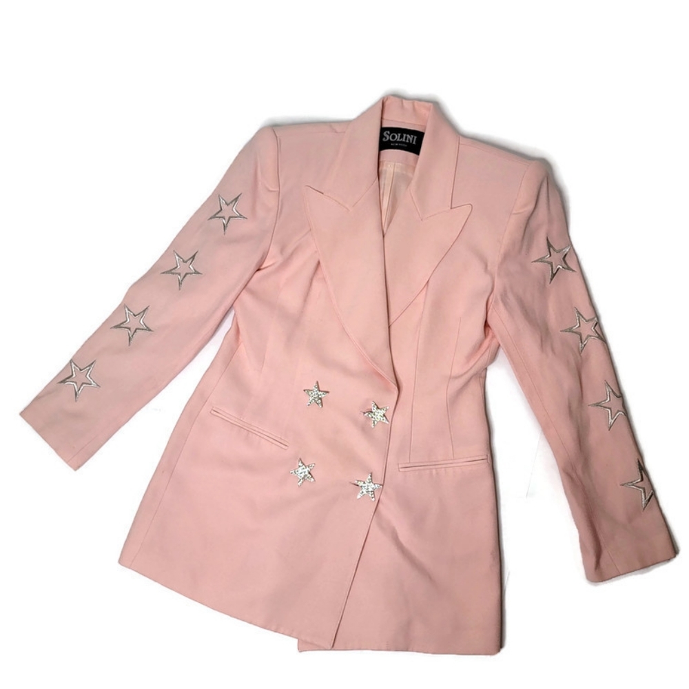 Solini vintage 80s pink star blazer. The buttons are sparkle stars. 4 barbiecore